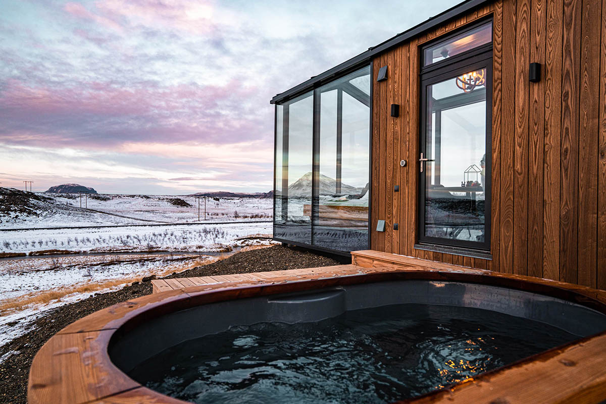 Panorama Glass Lodge Iceland Island Hot tub ungewöhnliche Ferienhäuser